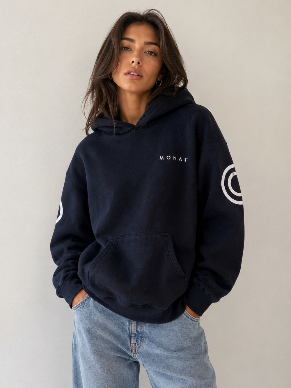 MONAT Dark Blue  SWEATSHIRT  Hoodie unisex size Medium Circle